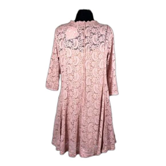 Umgee Pink Mauve Lace Overlay Mini Dress Stretchy Fit & Flare Size M Feminine - Picture 2 of 16